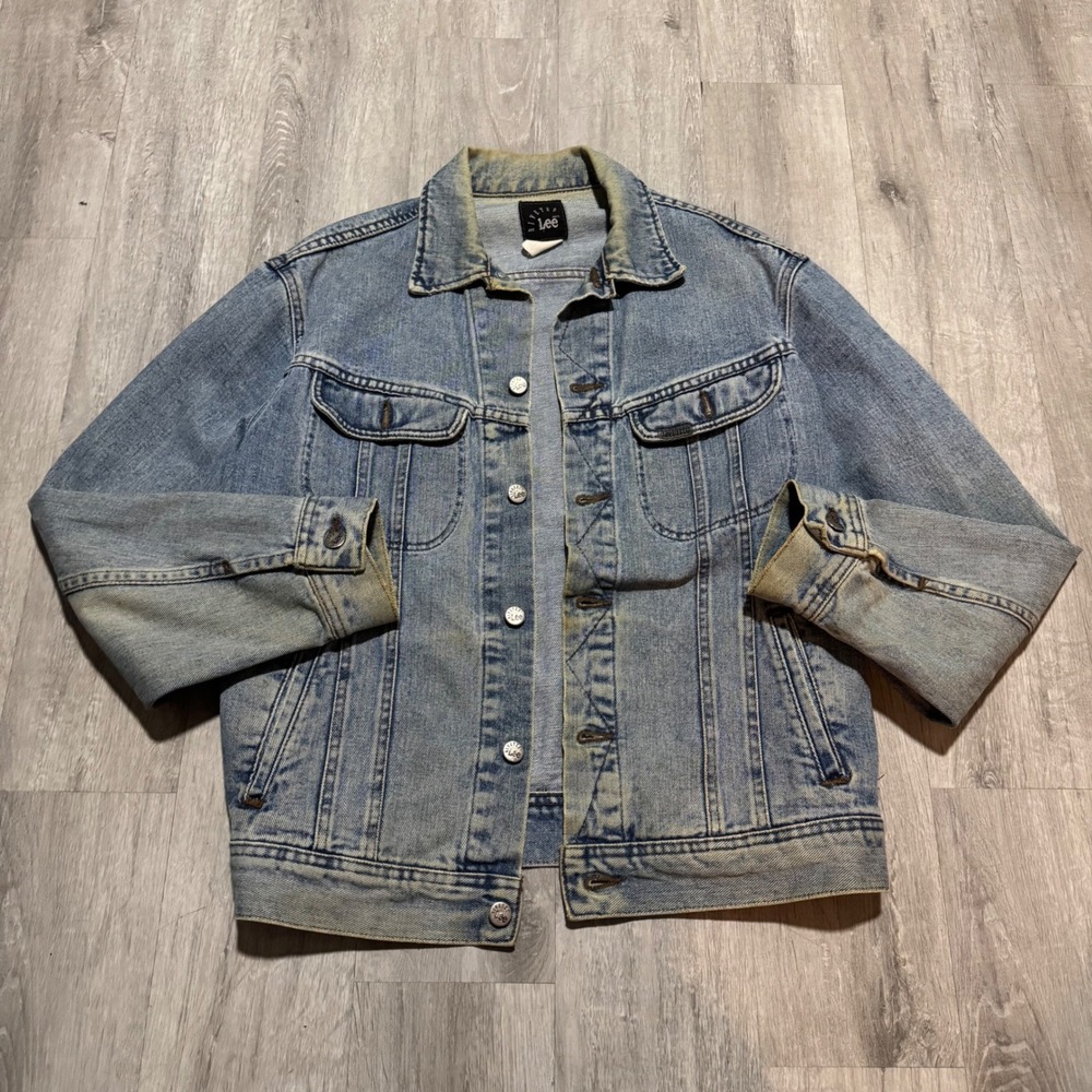 Vintage Riveted Lee Denim Trucker Jacket Light Wash Blue Mens Large L